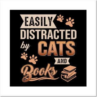 Easily Distracted Cats And Books Posters and Art